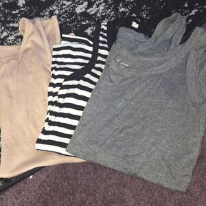 3-Pack Women's Tank Tops - Gray, Black & White Stripe, Nude